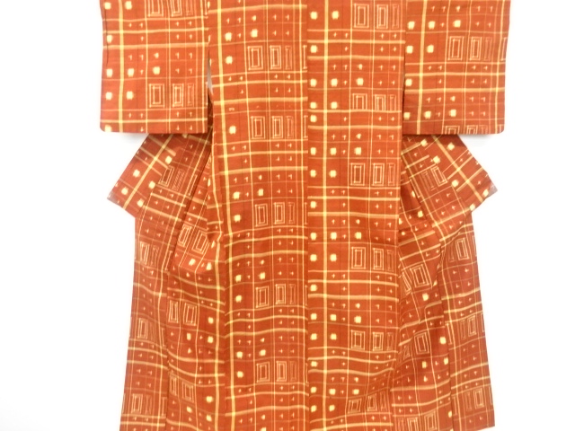 JAPANESE KIMONO / SILK / HAND WOVEN TSUMUGI / GEOMETRIC PATTERN